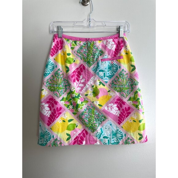 VTG Lilly Pultizer Patchwork Mini Skirt Womens 2 Floral Shells Y2K Beach - Picture 2 of 7